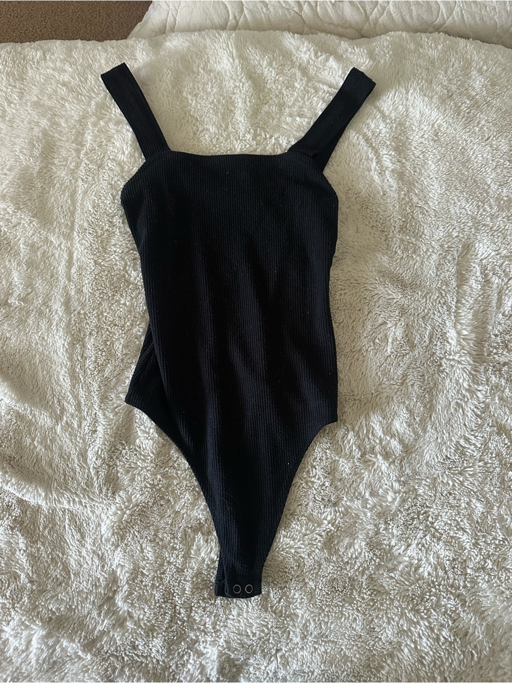 American Eagle Outfitters Black Ribbed Square-Neck Bodysuit